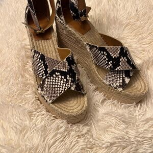 Tory Burch Black and Cream Espadrille Wedges